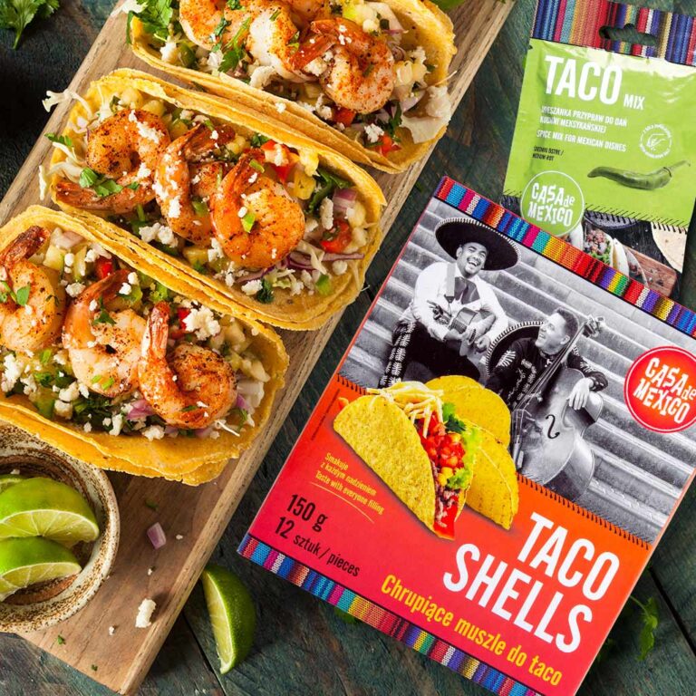 Meksykańskie tacos z&nbsp;krewetkami i&nbsp;zielonymi dodatkami