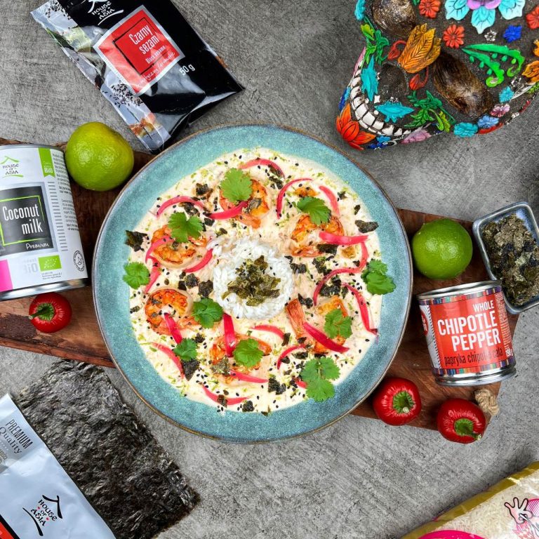 Grillowane krewetki w&nbsp;kokosowym sosie chipotle